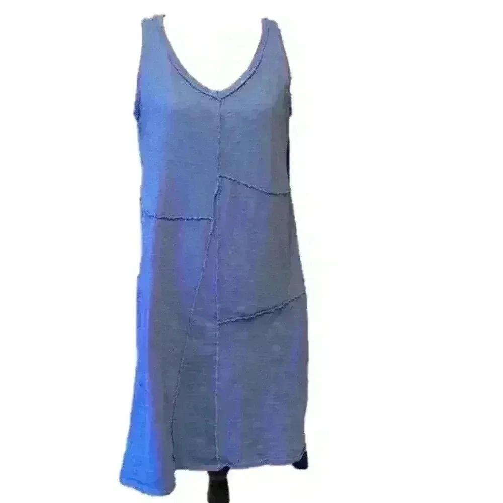 J Jill Exposed Seams Blue 100% Cotton Sleeveless Dress SizeS - Picture 2 of 15